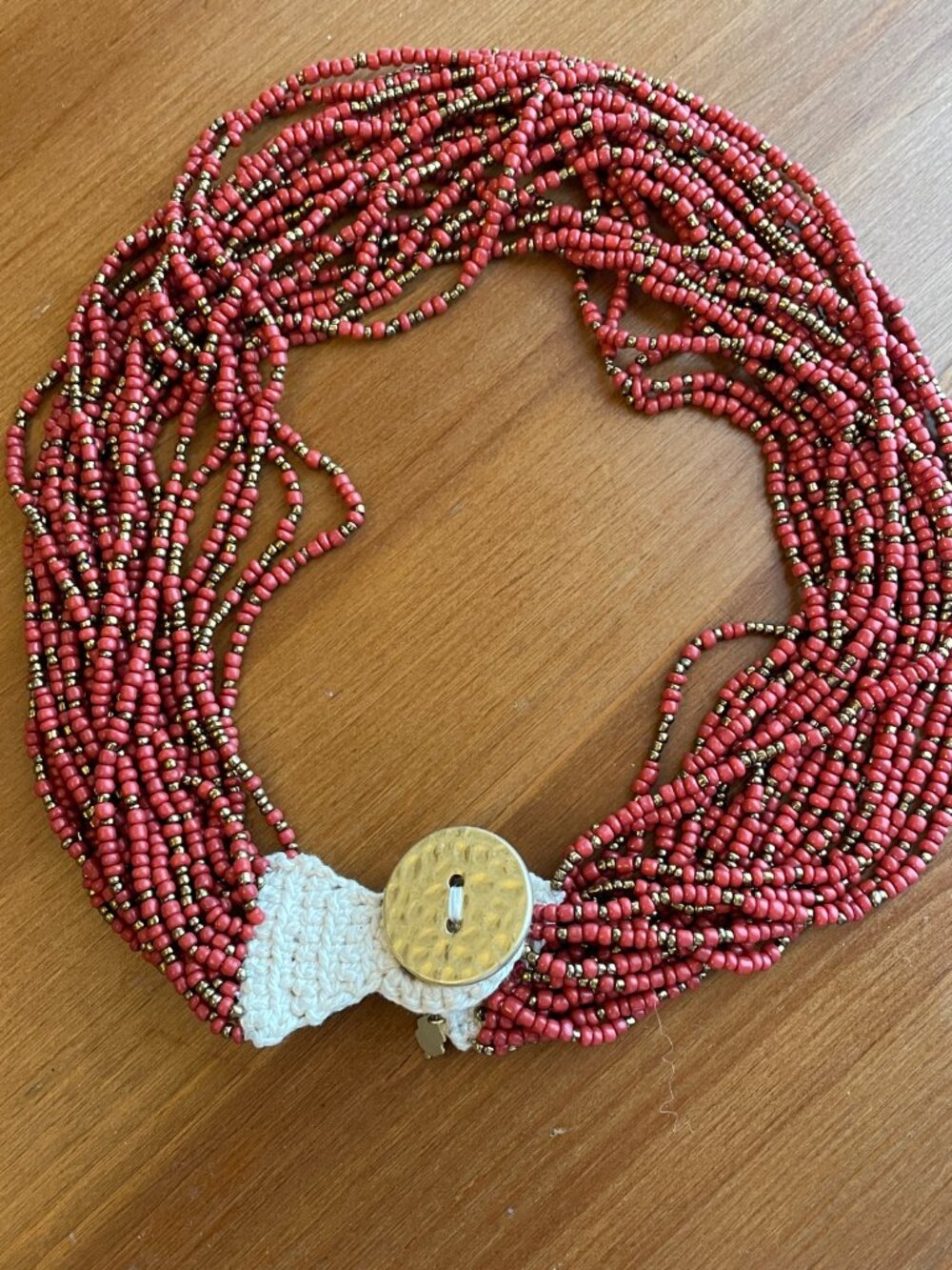 Vintage Lucky Brand Terracotta and Gold Beaded Multi-Strand Necklace - 20 inches